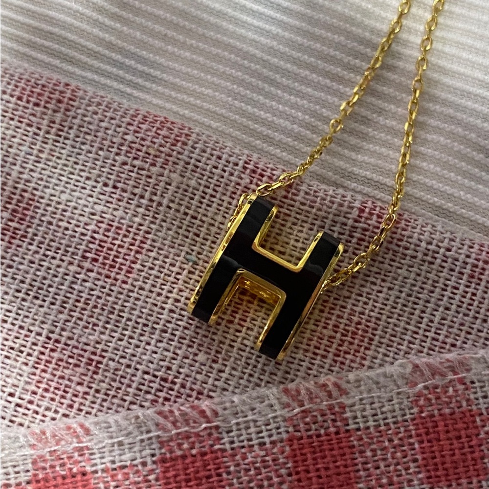 Hermes Black and Gold 'H' Pendant Necklace
